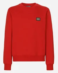 Dolce & Gabbana Felpa Jersey Con Placca Logata - Uomo Felpe Rosso Cotone Rosso