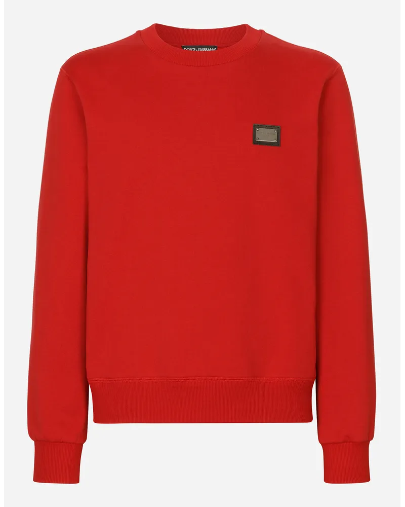 Dolce & Gabbana Felpa Jersey Con Placca Logata - Uomo Felpe Rosso Cotone Rosso