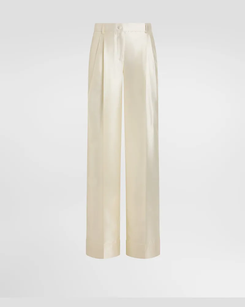 Dolce & Gabbana Pantaloni In Mikado Di Seta - Donna Pantaloni E Shorts Bianco Seta Bianco