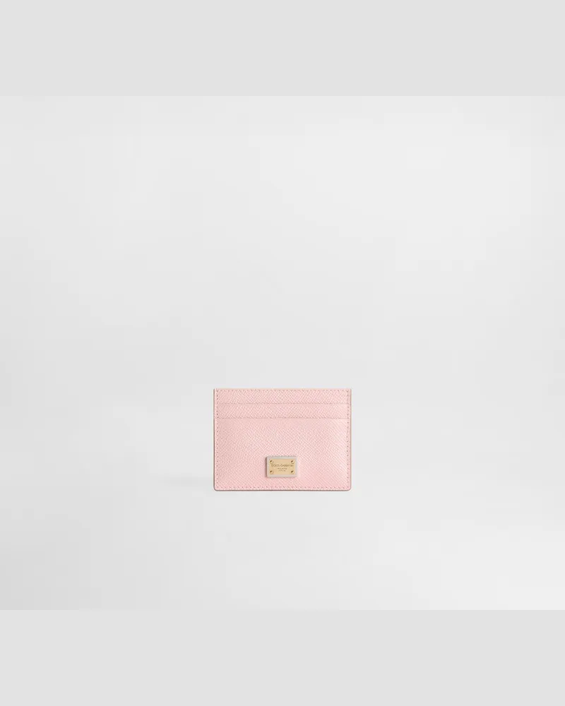 Dolce & Gabbana Portacarte In Pelle Di Vitello Con Targhetta - Donna Portafogli E Piccola Pelletteria Rosa Pelle Rosa