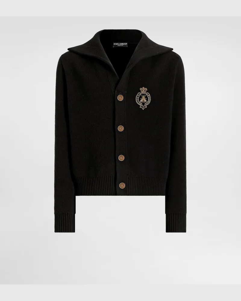 Dolce & Gabbana Cardigan In Lana Vergine Con Ricamo - Uomo Collection Nero Nero