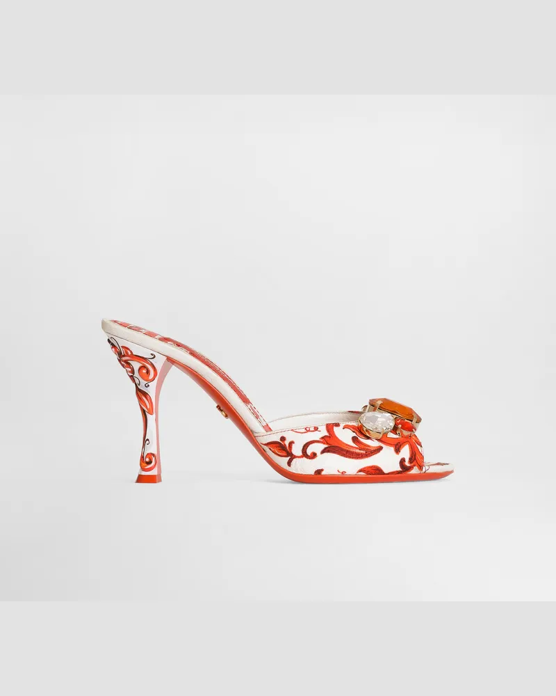 Dolce & Gabbana Mule In Broccato Stampa Maiolica Con Ricami - Donna Slide E Mule Multicolore Cotone Multicolore