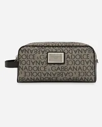 Dolce & Gabbana Necessaire In Jacquard Spalmato - Uomo Portafogli E Piccola Pelletteria Nero Tessuto Marrone