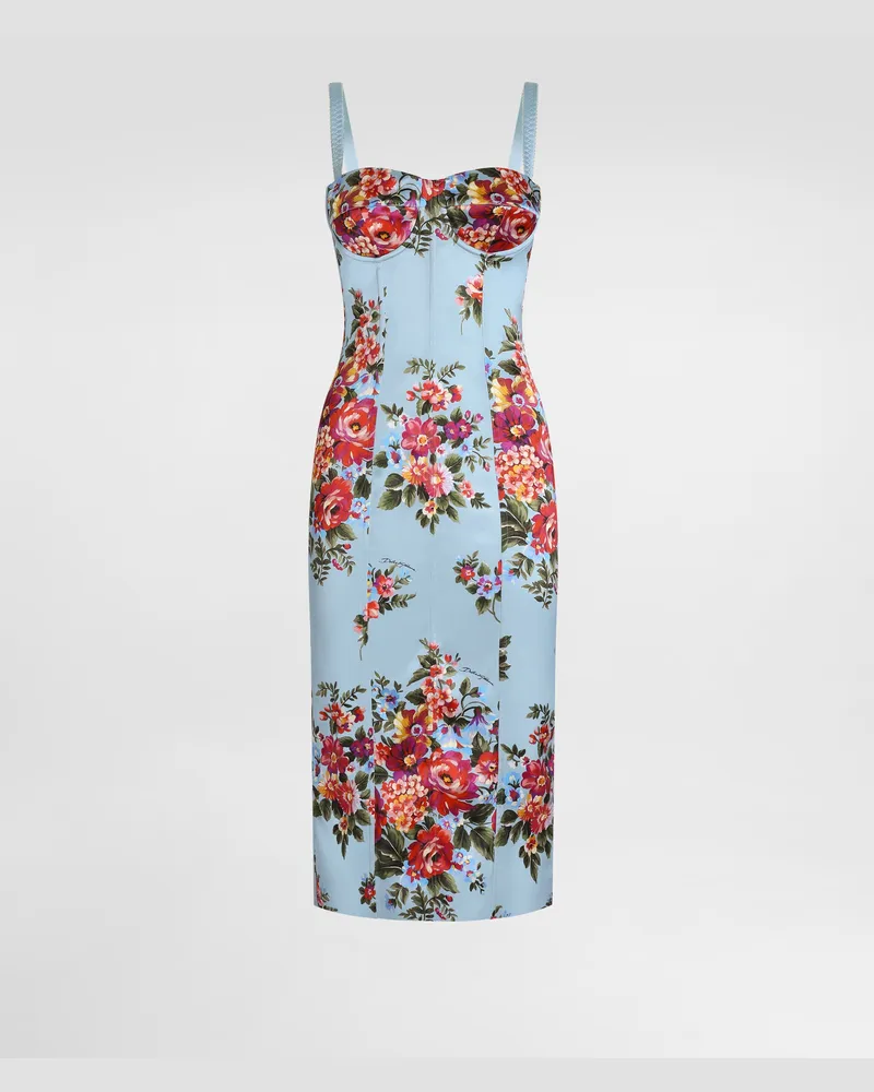Dolce & Gabbana Abito In Raso Stampa Mazzo Di Fiori - Donna Abiti Multicolore Multicolore