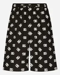 Dolce & Gabbana Bermuda Jogging Cotone Stampa Dg Monogram - Uomo Pantaloni E Shorts Nero Dg