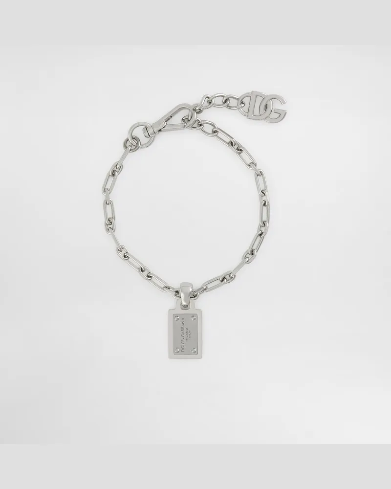 Dolce & Gabbana Bracciale Con Placca Logo - Uomo Bijoux Argento Metallo Argento