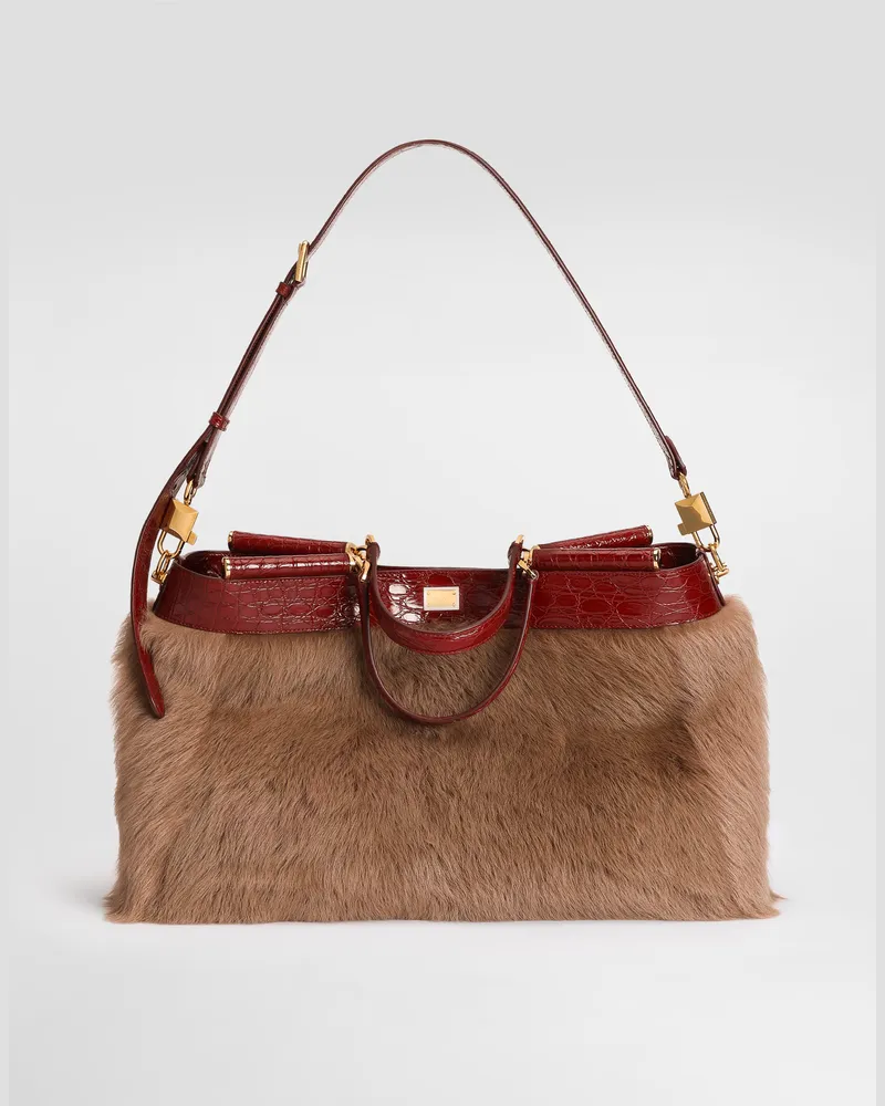 Dolce & Gabbana Borsa A Mano My Sicily In Pelliccia Di Montone E Alligatore - Donna Borse A Mano Multicolore Multicolore