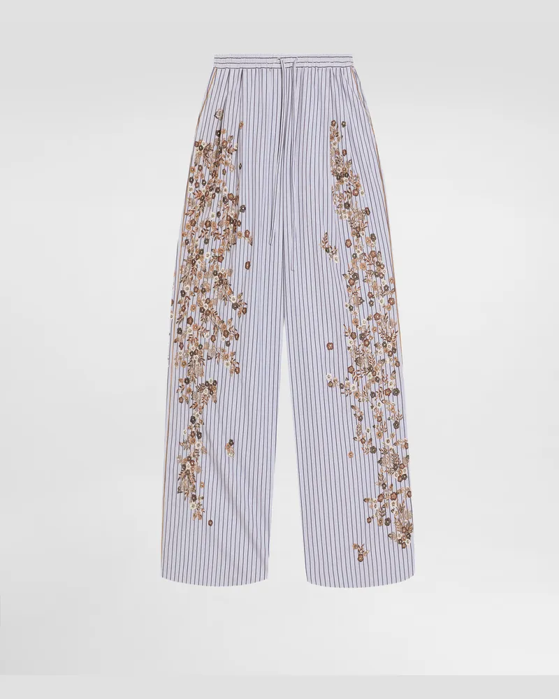 Dolce & Gabbana Pantaloni In Popeline Rigato Con Ricamo Fiori - Donna Pantaloni E Shorts Multicolore Ricamati