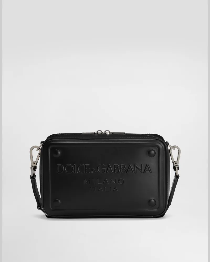 Dolce & Gabbana Calfskin Crossbody Bag With Raised Logo - Uomo Borse A Tracolla Nero Pelle Nero