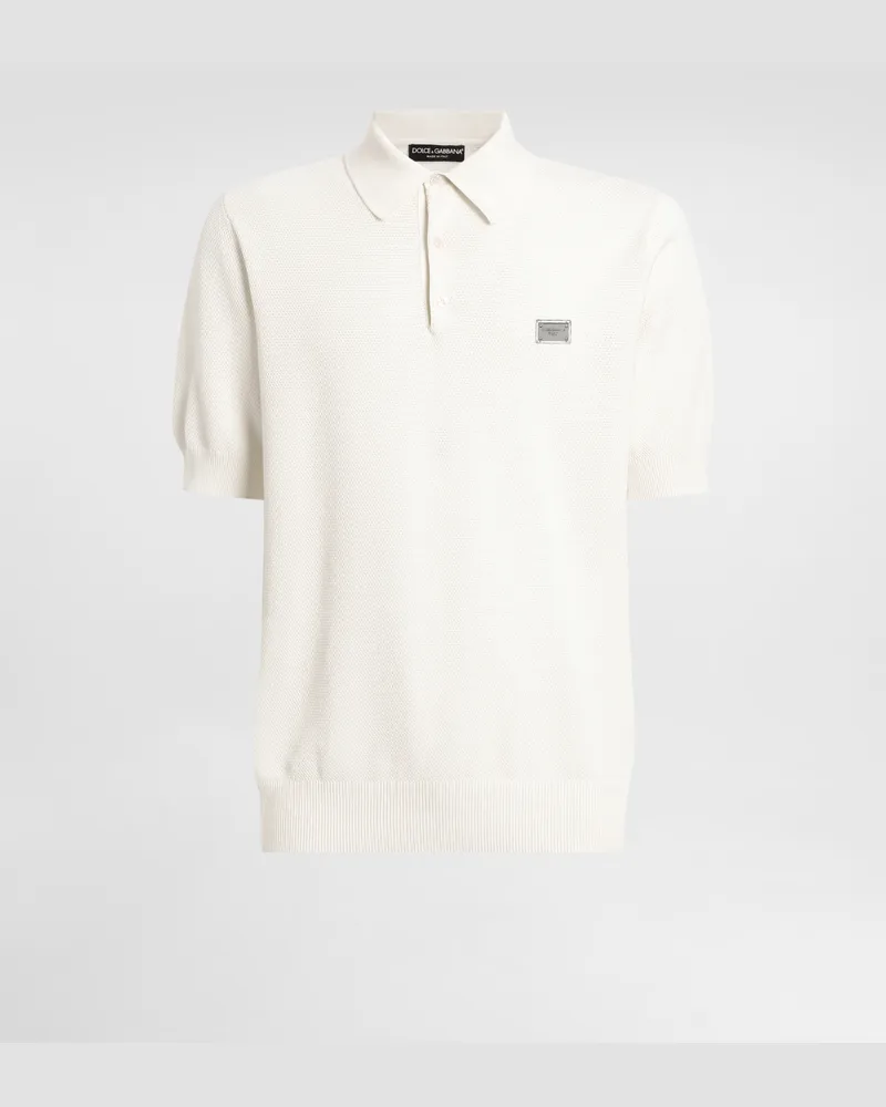 Dolce & Gabbana Polo In Cotone Con Placca Con Logo - Uomo Maglieria Bianco Bianco