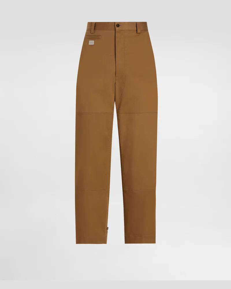 Dolce & Gabbana Pantaloni Cargo In Cotone Con Placca - Uomo Pantaloni E Shorts Marrone Marrone
