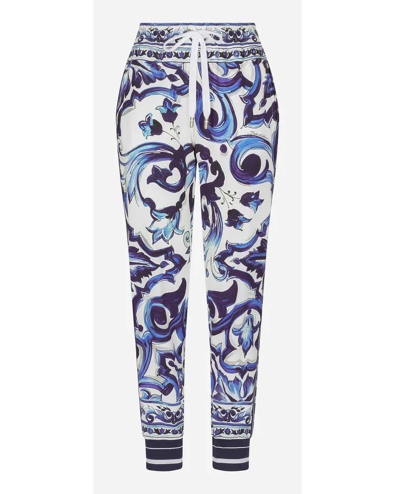 Dolce & Gabbana Pantalone Jogging In Cady Stampa Maiolica - Donna Pantaloni E Shorts Multicolore Viscosa Multicolore