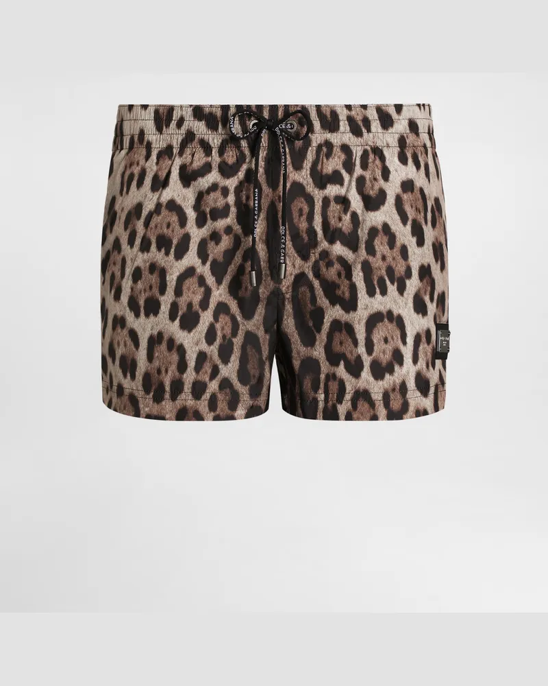 Dolce & Gabbana Boxer Da Mare Corto Stampa Leopardo - Uomo Beachwear Stampa Animalier Nylon Leo