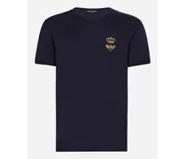 T-shirt Cotone Con Ricamo - Uomo T-shirts E Polo Blu Cotone
