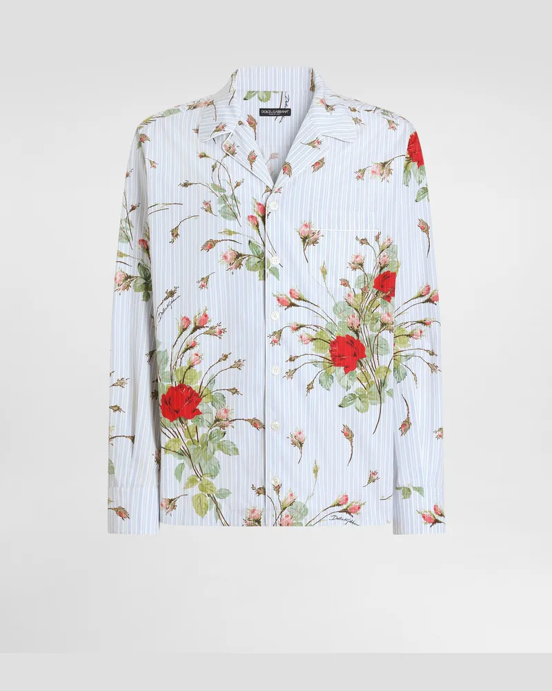 Dolce & Gabbana Camicia Hawaii In Popeline Stampa Roselline - Uomo Collection 