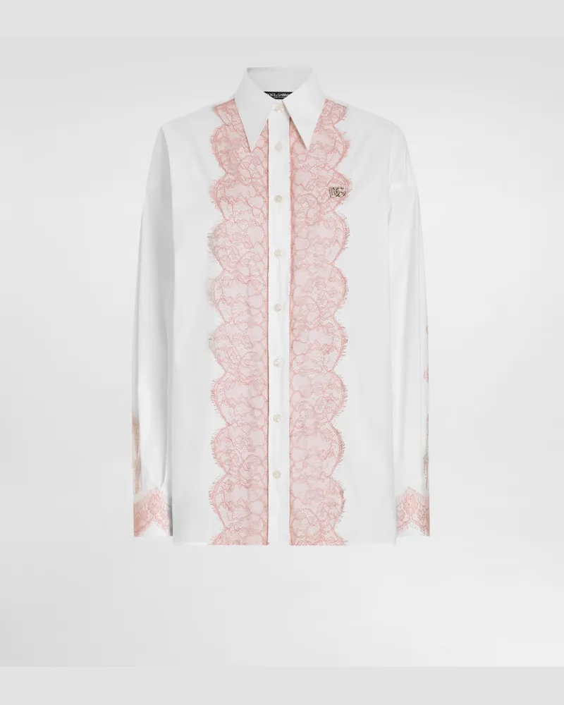 Dolce & Gabbana Camicia Oversize In Popeline Di Cotone Con Applicazioni In Pizzo - Donna Camicie E Top Bianco Cotone Bianco