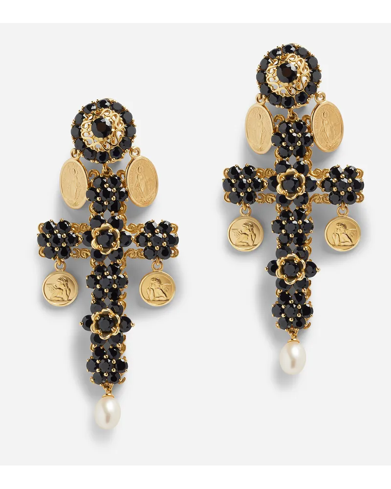 Dolce & Gabbana Orecchini Sicily Oro Giallo 18 Carati E Zaffiri Neri - Donna Orecchini Oro Metallo Oro