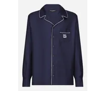 Camicia In Seta Con Patch Ricamo Logo Dg - Uomo Camicie Blu Seta