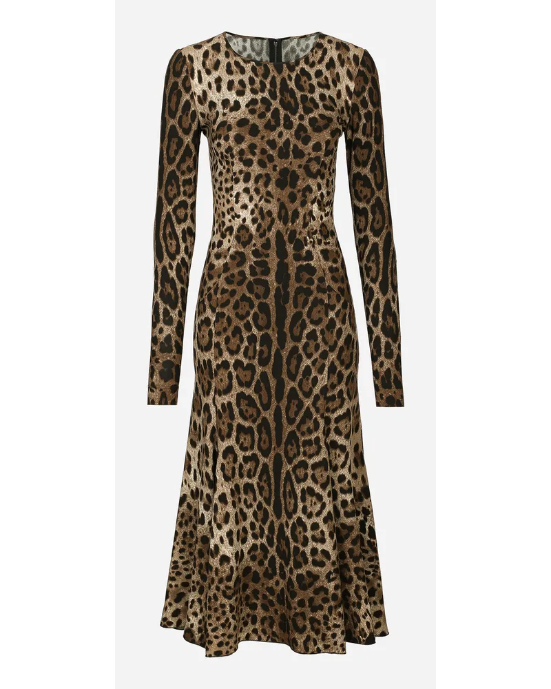 Dolce & Gabbana Abito Longuette In Cady Stampa Leopardo - Donna Abiti Stampa Animalier Viscosa Leo