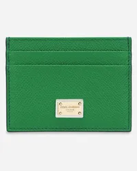 Dolce & Gabbana Portacarte In Pelle Di Vitello Dauphine Con Targhetta Logata - Donna Portafogli E Piccola Pelletteria Verde Pelle Verde