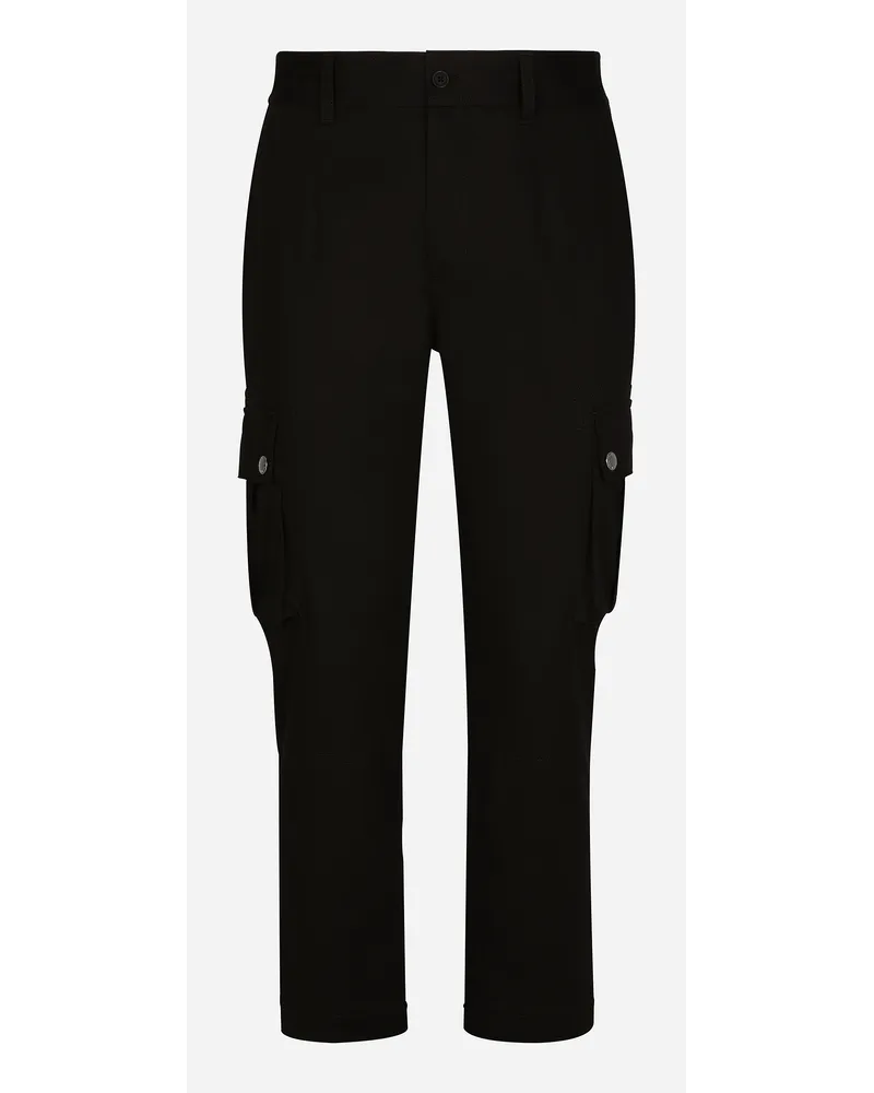 Dolce & Gabbana Pantalone Cargo Cotone Con Placca Logata - Uomo Pantaloni E Shorts Nero Cotone Nero
