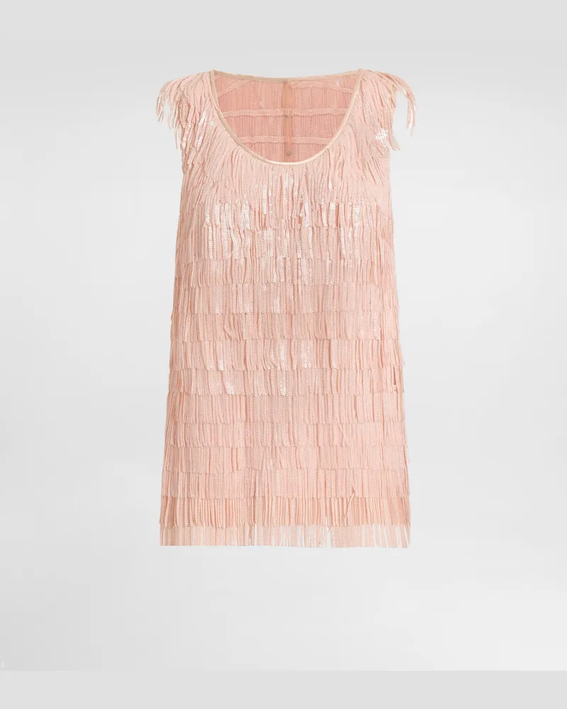 Dolce & Gabbana Top Senza Maniche Ricamo Frange In Paillettes - Donna Camicie E Top Rosa Rosa