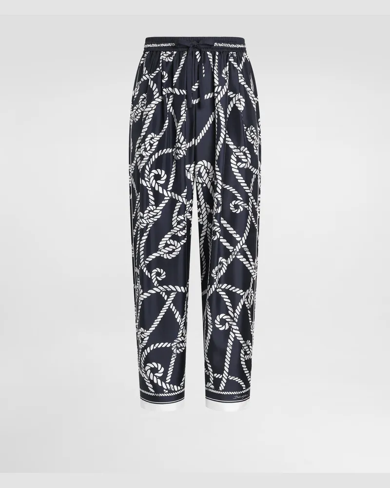 Dolce & Gabbana Pantaloni Vanity In Twill Di Seta Stampa Marina - Uomo Pantaloni E Shorts Multicolore Multicolore