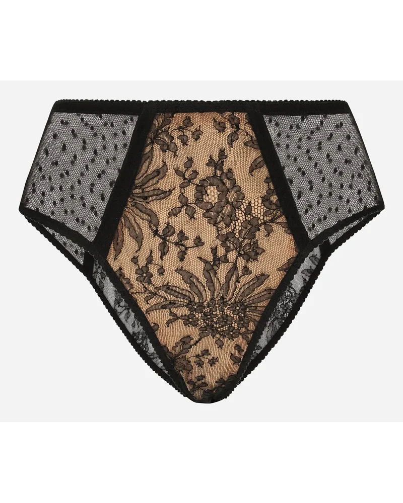 Dolce & Gabbana Slip Vita Alta In Pizzo Plumetis - Donna Intimo Nero Pizzo Nero