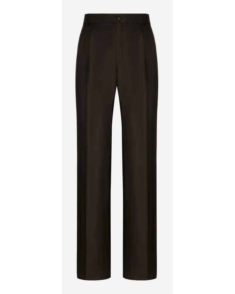 Dolce & Gabbana Pantalone Sartoriale In Seta Con Pinces - Uomo Pantaloni E Shorts Multicolore Marrone-grigio