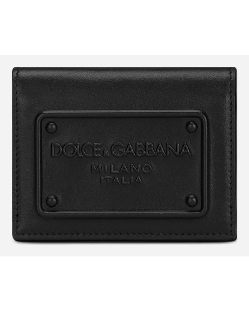 Dolce & Gabbana Portacarte In Pelle Di Vitello Con Logo In Rilievo - Uomo Portafogli E Piccola Pelletteria Nero Pelle Nero