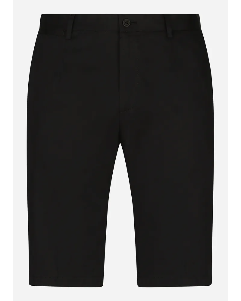 Dolce & Gabbana Bermuda In Cotone Stretch Con Patch Dg - Uomo Pantaloni E Shorts Nero Cotone Nero