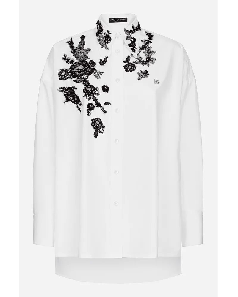 Dolce & Gabbana Camicia Oversize In Cotone Con Applicazioni In Pizzo - Donna Camicie E Top Bianco Bianco