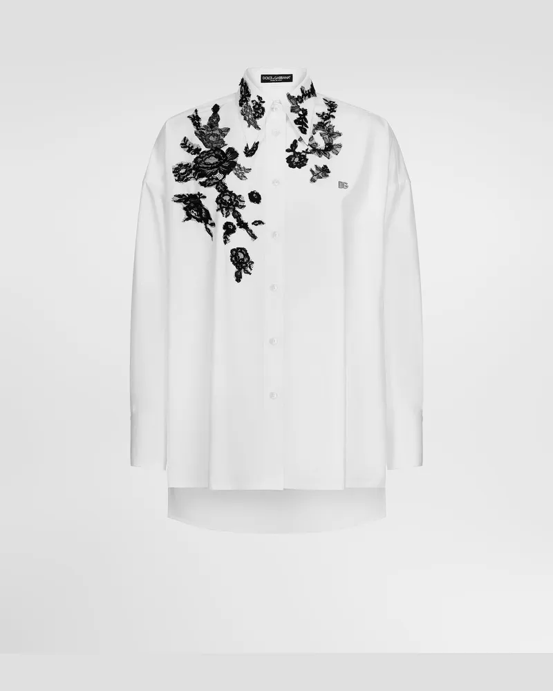 Dolce & Gabbana Camicia Oversize In Cotone Con Applicazioni In Pizzo - Donna Camicie E Top Bianco Bianco
