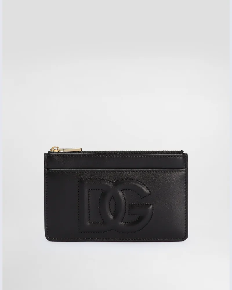 Dolce & Gabbana Portacarte Medio In Pelle Di Vitello Con Logo Dg - Donna Portafogli E Piccola Pelletteria Nero Pelle Nero