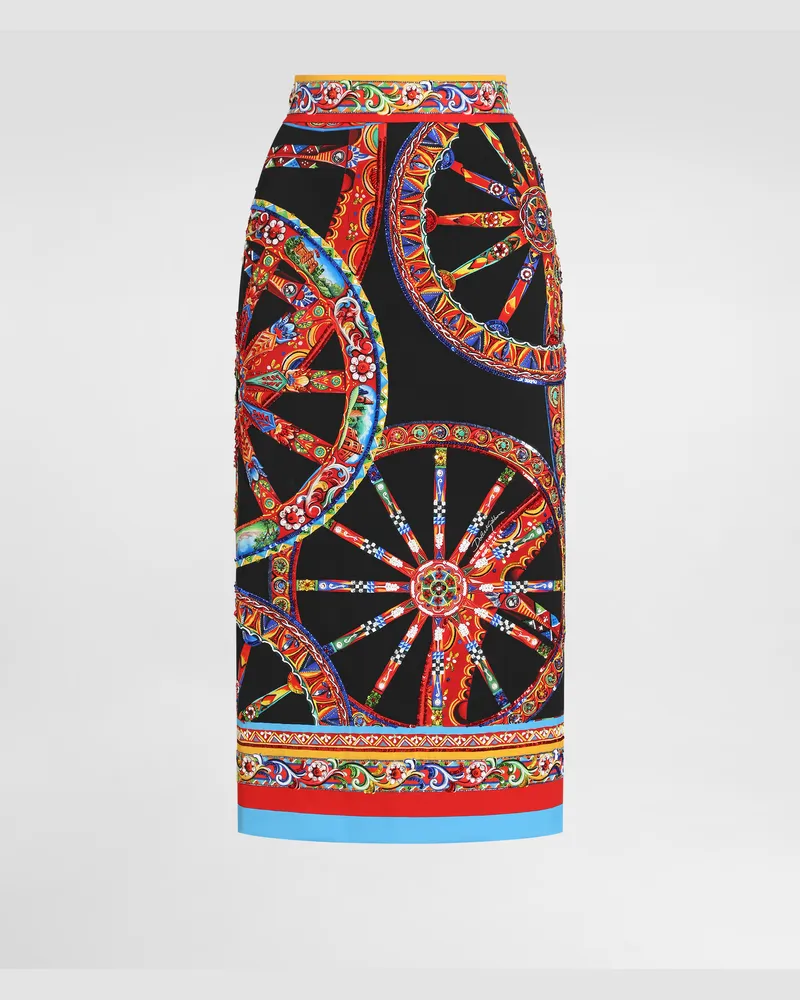 Dolce & Gabbana Gonna Lunga In Charmeuse Stampa Carretto - Donna Gonne Multicolore Ricamati