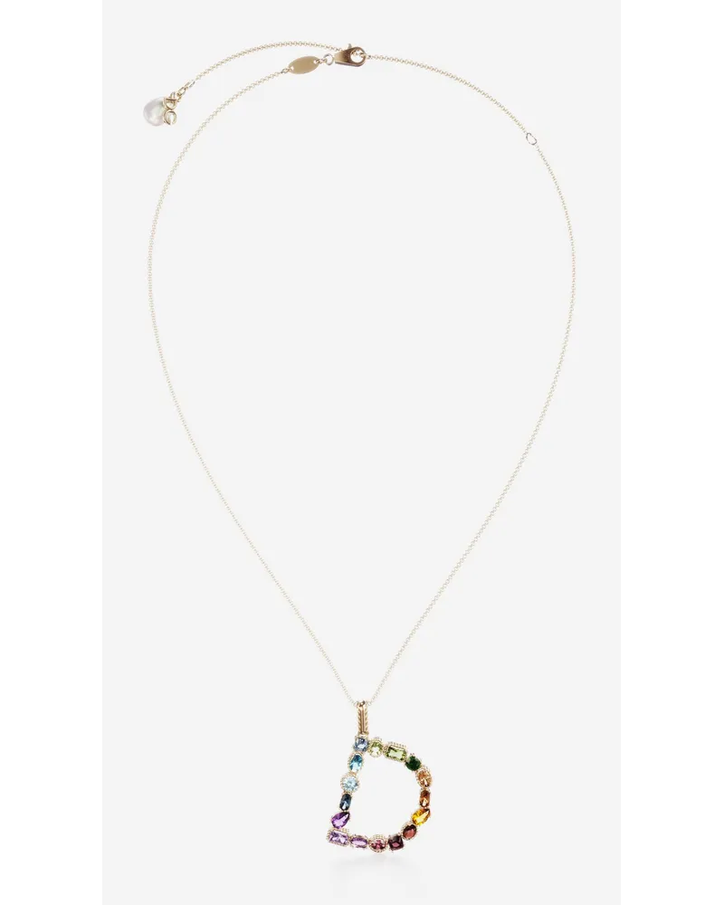 Dolce & Gabbana Pendente D Rainbow Alphabet Con Gemme Multicolor - Donna Collane Oro Oro