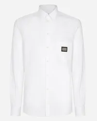 Dolce & Gabbana Camicia Martini Cotone Con Placca Logata - Uomo Camicie Bianco Cotone Bianco