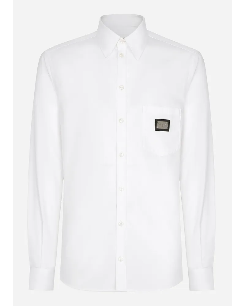 Dolce & Gabbana Camicia Martini Cotone Con Placca Logata - Uomo Camicie Bianco Cotone Bianco