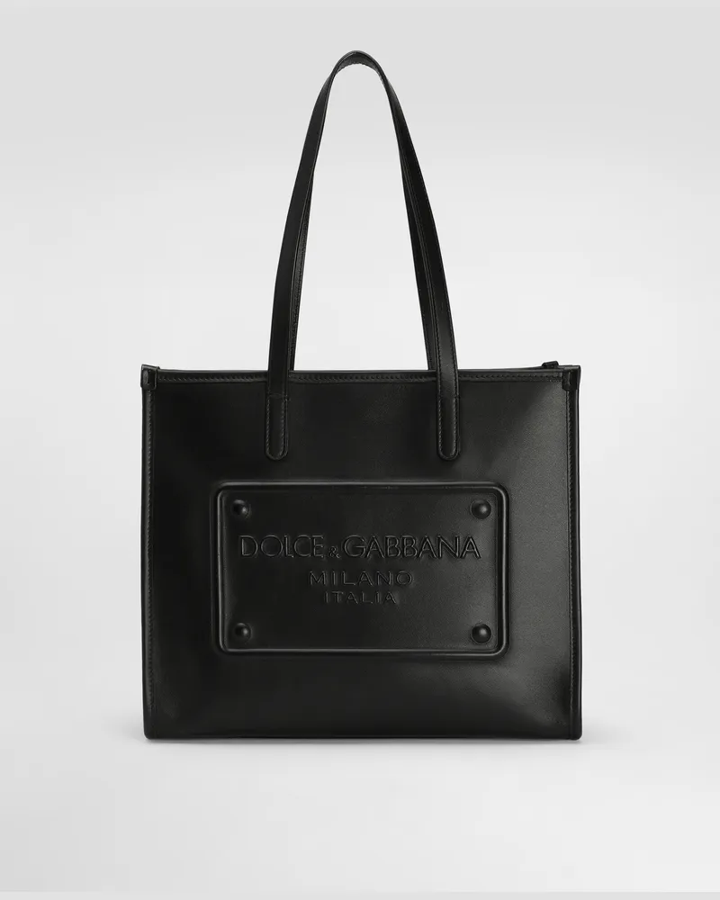 Dolce & Gabbana Shopping Media In Pelle Di Vitello - Uomo Borse Shopping Nero Pelle Nero