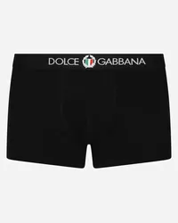 Dolce & Gabbana Boxer Regular Jersey Bielastico Con Stemma - Uomo Intimo E Loungewear Nero Cotone Nero