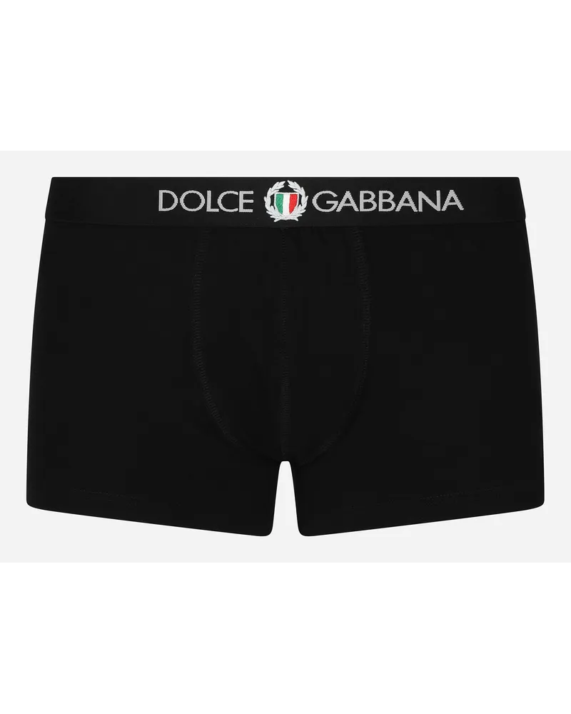 Dolce & Gabbana Boxer Regular Jersey Bielastico Con Stemma - Uomo Intimo E Loungewear Nero Cotone Nero