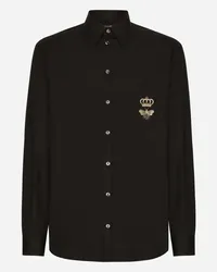 Dolce & Gabbana Camicia Martini Cotone Con Ricamo - Uomo Camicie Nero Cotone Nero