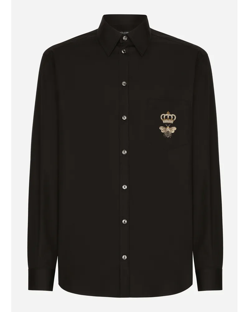 Dolce & Gabbana Camicia Martini Cotone Con Ricamo - Uomo Camicie Nero Cotone Nero