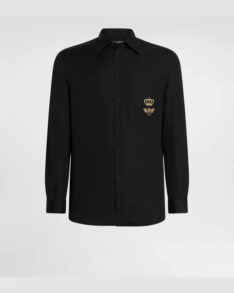 Dolce & Gabbana Camicia Martini Cotone Con Ricamo - Uomo Camicie Nero Cotone Nero