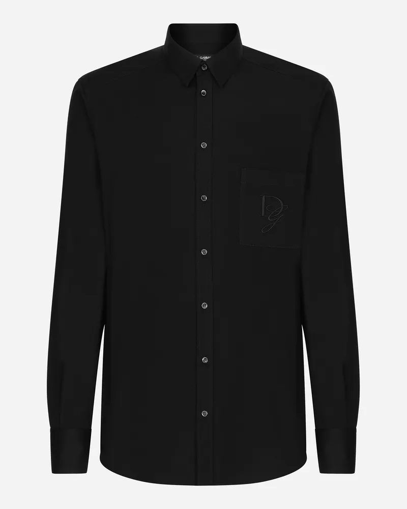 Dolce & Gabbana Camicia In Cotone Con Ricamo Dg - Uomo Camicie Nero Cotone Nero