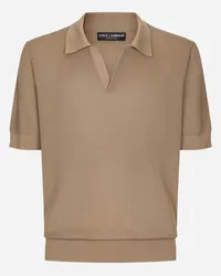 Dolce & Gabbana Polo Traforata In Cotone Scollo A V - Uomo Maglieria Beige Beige