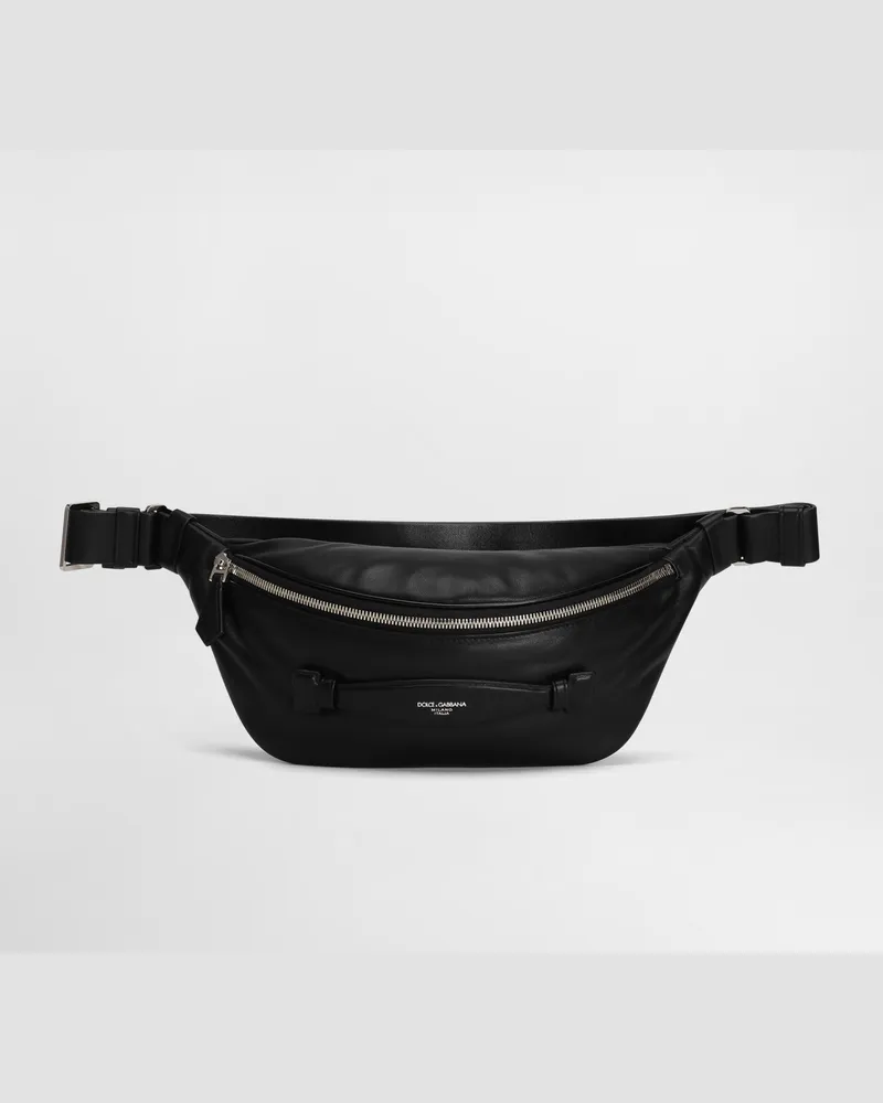 Dolce & Gabbana Marsupio In Pelle Di Vitello Nappata - Uomo Zaini E Marsupi Nero Pelle Nero