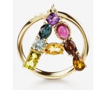 Rainbow Alphabet A Ring In Yellow Gold With Multicolor Fine Gems - Donna Anelli Oro