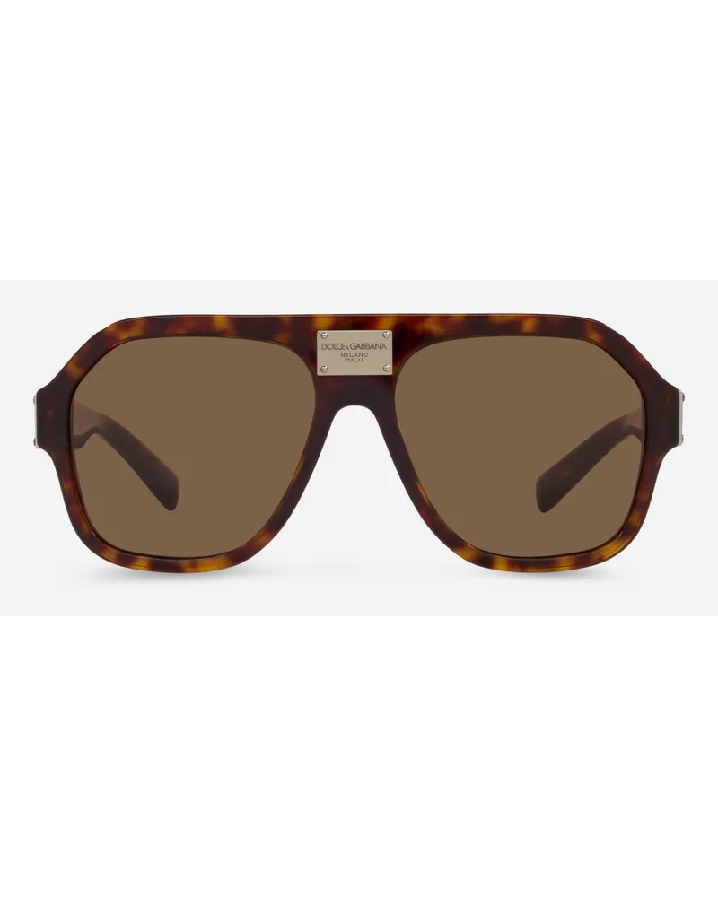 Dolce & Gabbana Dg Plaque Sunglasses - Uomo Avana Acetato Generic