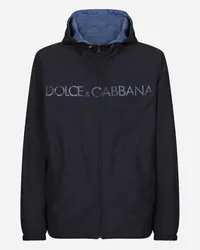 Dolce & Gabbana Giubbino Reversibile Con Cappuccio Con Logo - Uomo Cappotti E Giubbotti Blu Tessuto Blu